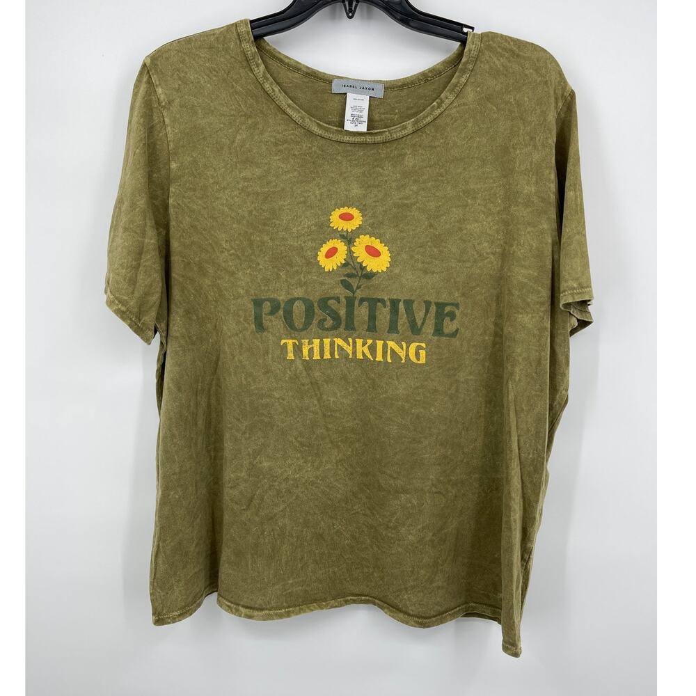 Isabel Jaxon Womens Positive Thinking Olive Round Neck T-Shirt Tee NEW 2X